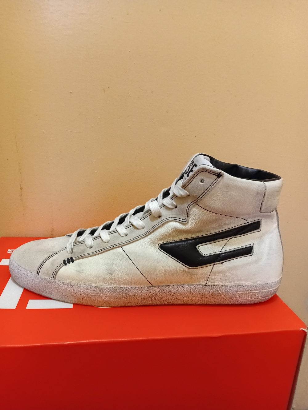 Diesel Men's White High-Top Leather Sneakers